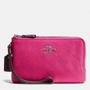 Coach Double Corner Zip Wristlet In Colorblock Leather
